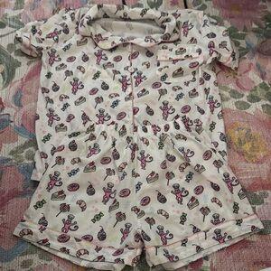 Amazon Women's Cream Pajama Set with Pink and Green Print